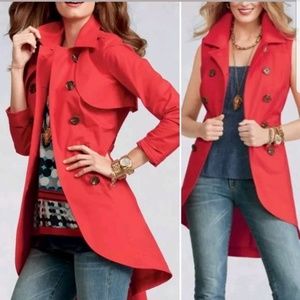 CAbi Poppy-Red Convertible Trench Coat Sz 8
